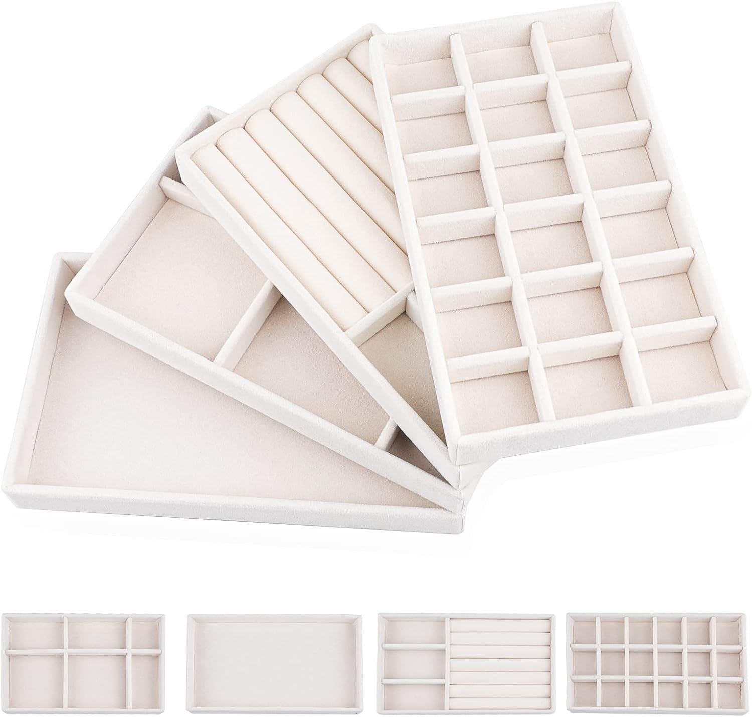 4 x aksamitna taca na biżuterię 21x12,5cm, organizer na naszyjniki, kolczyki, łańcuszek, szuflada, pudełko ekspozycyjne dla kobiet