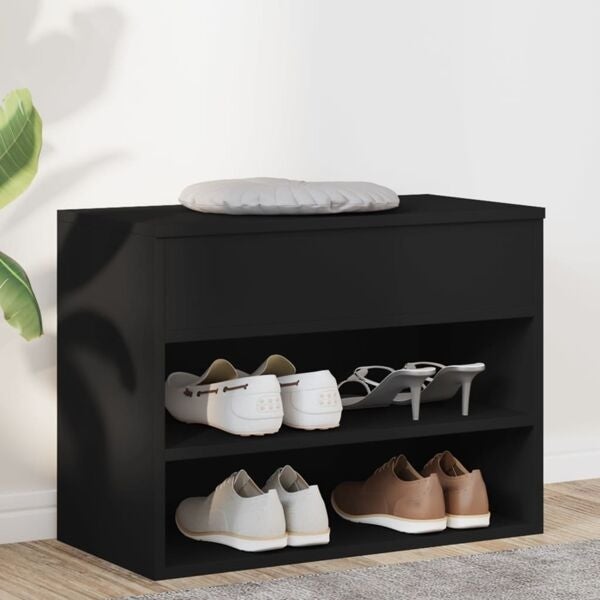vidaXL Ławka na buty Czarna 60x30x45 cm Drewno konstrukcyjne