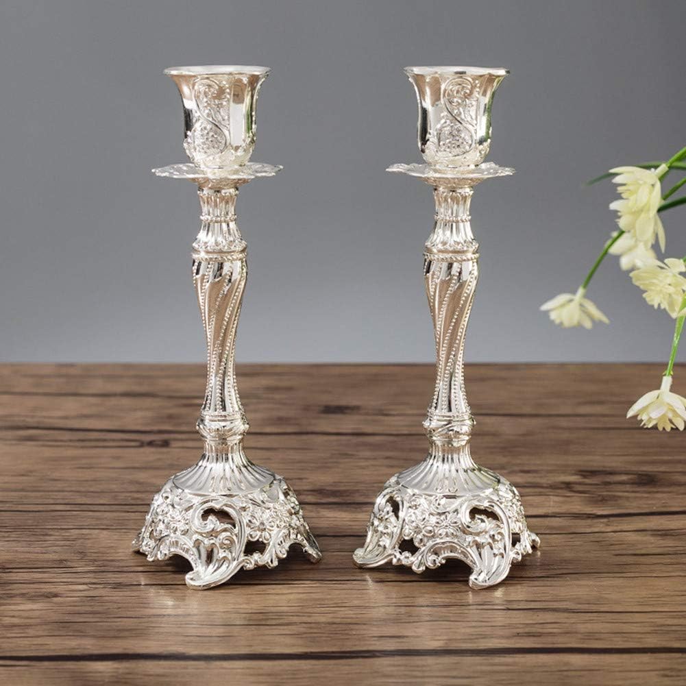 Para dekoracyjnych metalowych świeczników, ozdoba stołu weselnego w stylu vintage (srebrne, 18 cm długości, 6,5 cm szerokości).