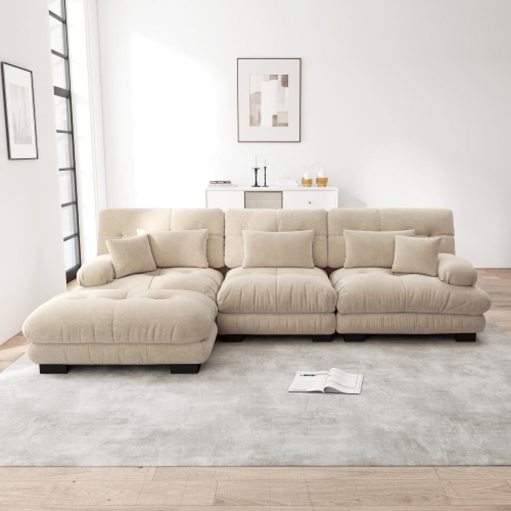Narożna sofa Cloud do salonu, podwójna sofa z tkaniny szenilowej z 3 poduszkami lędźwiowymi i 3 poduszkami dekoracyjnymi, rama z litego drewna