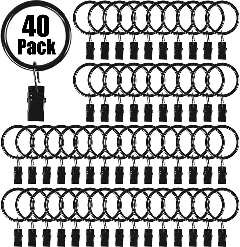Zestaw 40 Kółek do Zasłon z Klipsami - Najwyższa Jakość, Idealne do Karniszy 2,5 cm (Srebrne)