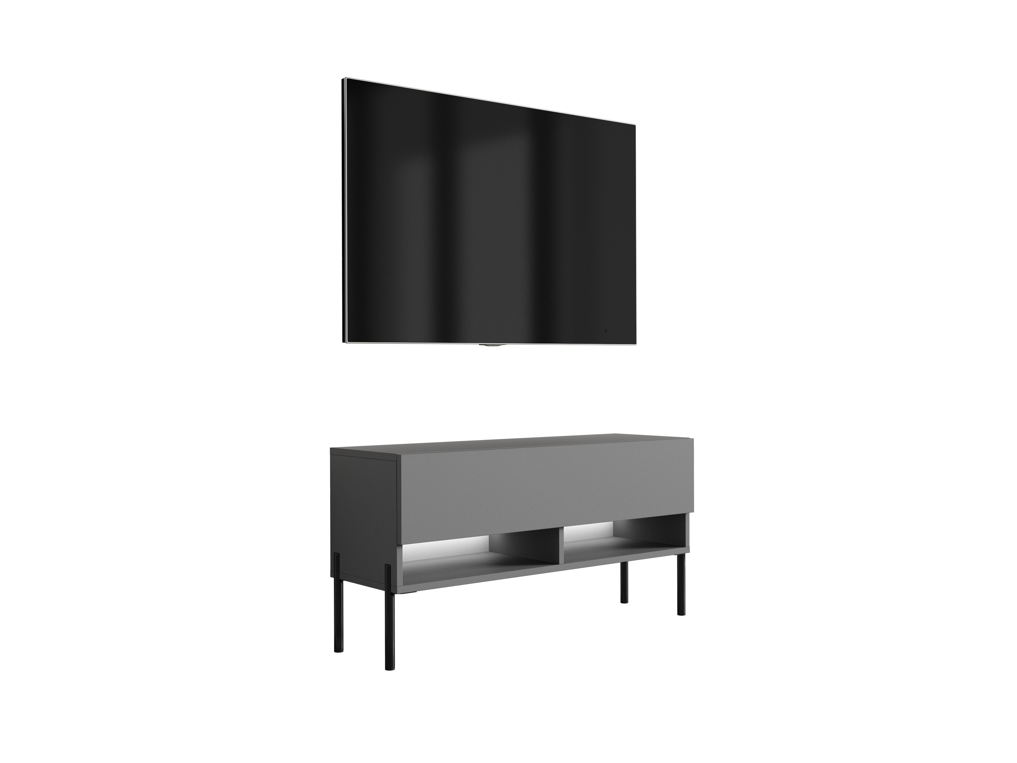 Szafka pod telewizor 100 cm Antracyt, nóżki proste czarne, LED biały, 100 × 32 × 52 cm