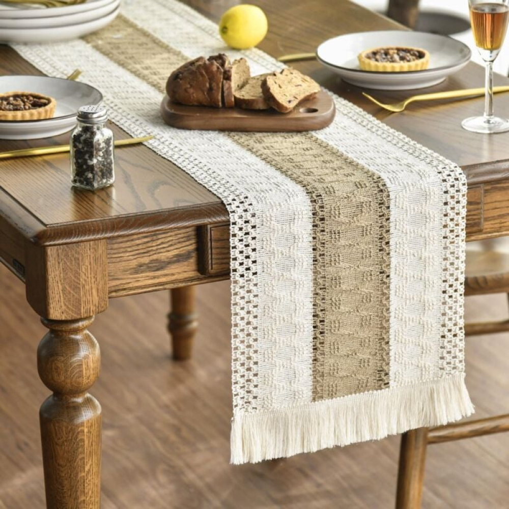 Obrus bawełniano-lniany, dekoracja stołu, idealny do restauracji i ogrodu, 30 x 140 cm, kolor brązowy