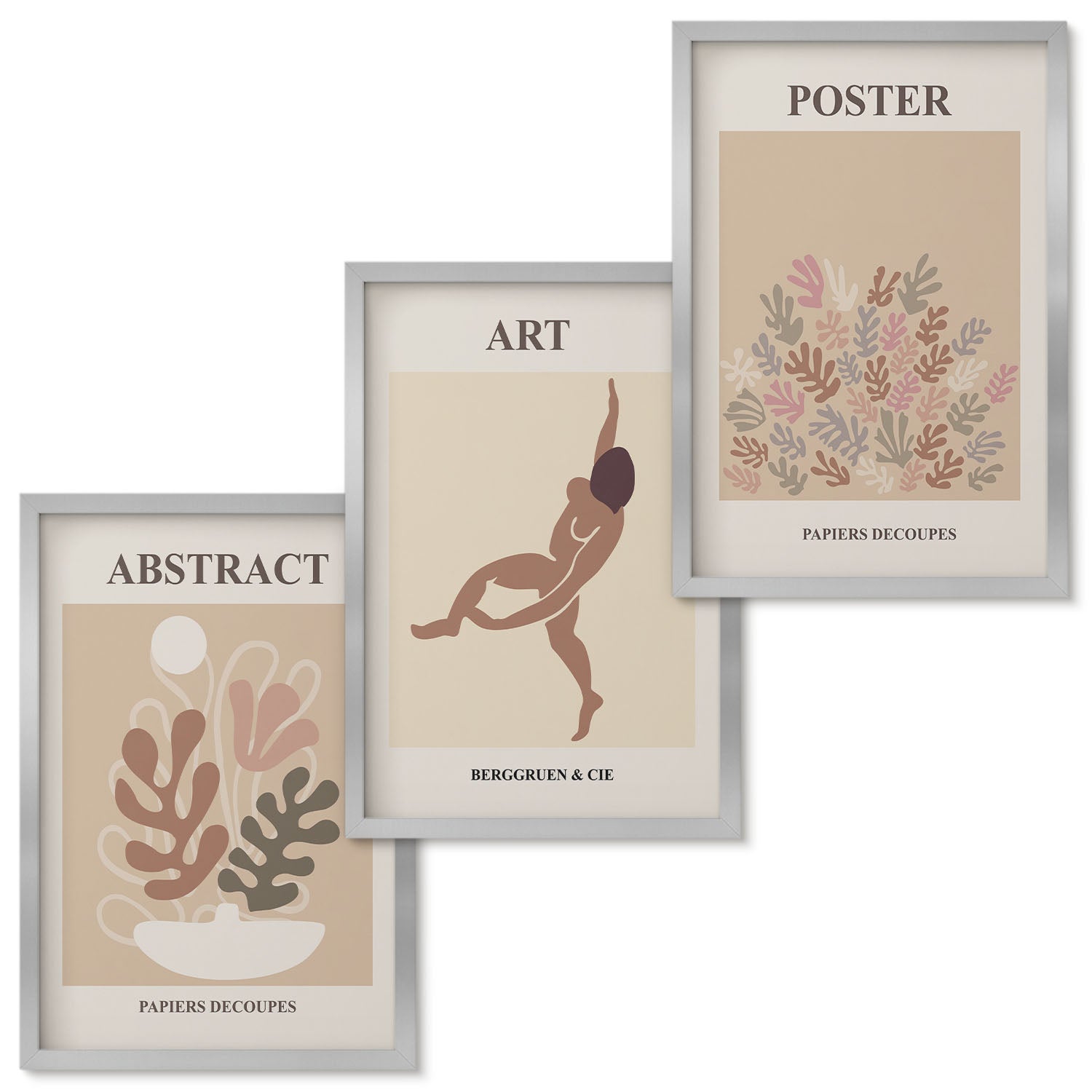 Zestaw obrazów w ramie - 3 części | Stylowe abstrakcyjne kompozycje Henri Matisse | Srebrna ramka