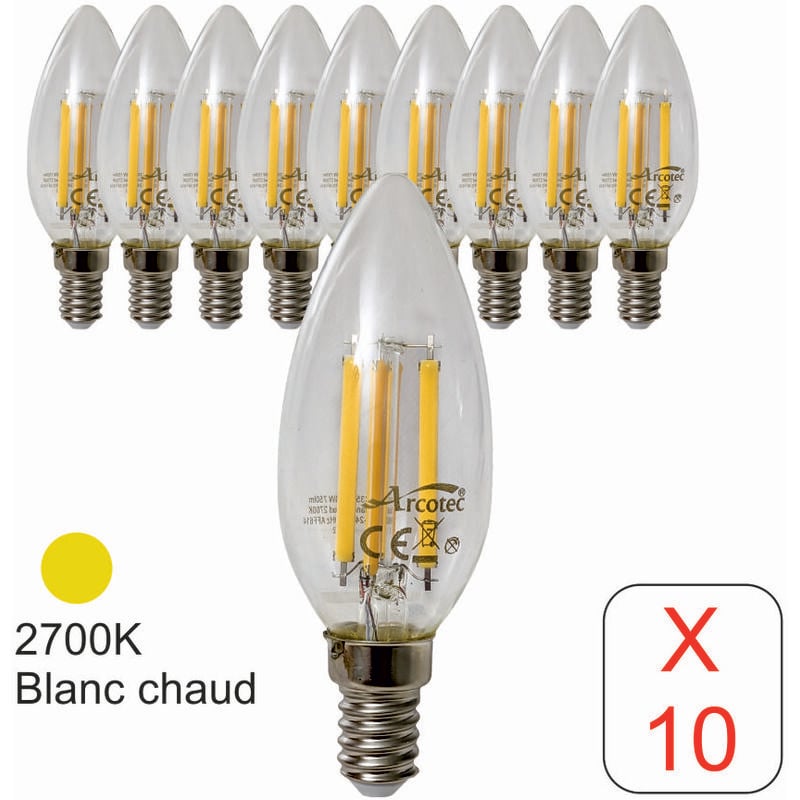 Zestaw 10 żarówek LED filament E14 płomień 6W 750Lm 2700K - 2 lata gwarancji