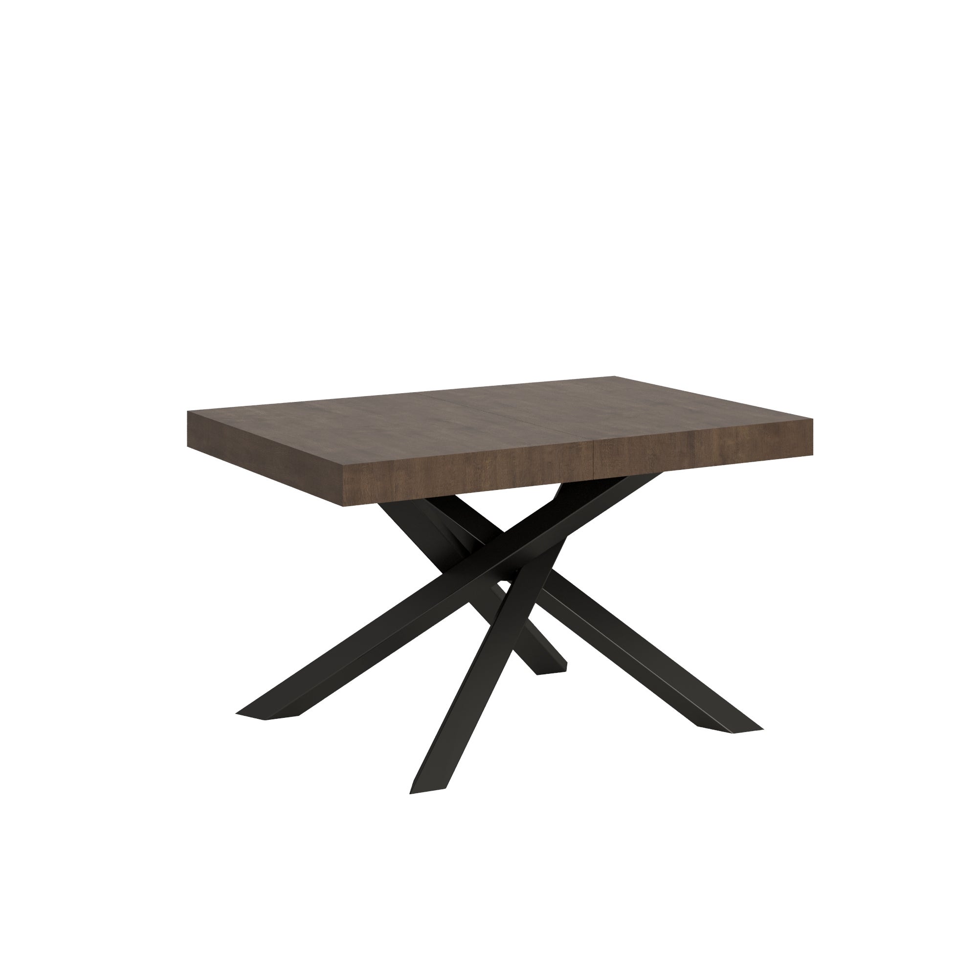 Mesa Volantis de 90x120/224 cm con estructura de hierro macizo y marco de nogal antracita.