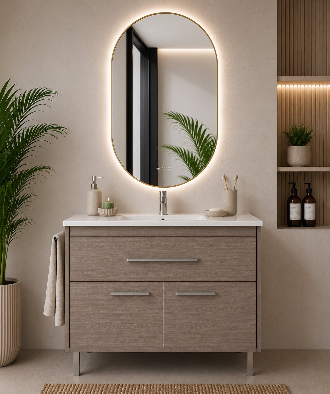 Szafka łazienkowa z umywalką ORIGENBATH BAHIA bez lustra 60x35 cm dąb smoky