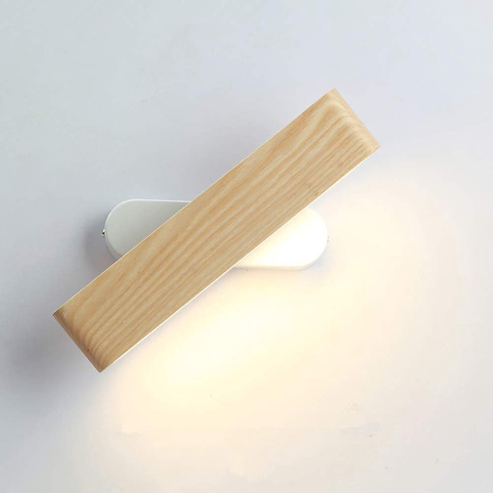 Lampa ścienna LED, wewnętrzna oprawa z drewna, 360° obracająca się lampa LED do salonu, sypialni, klatki schodowej, korytarza, ciepła biała (28 cm)