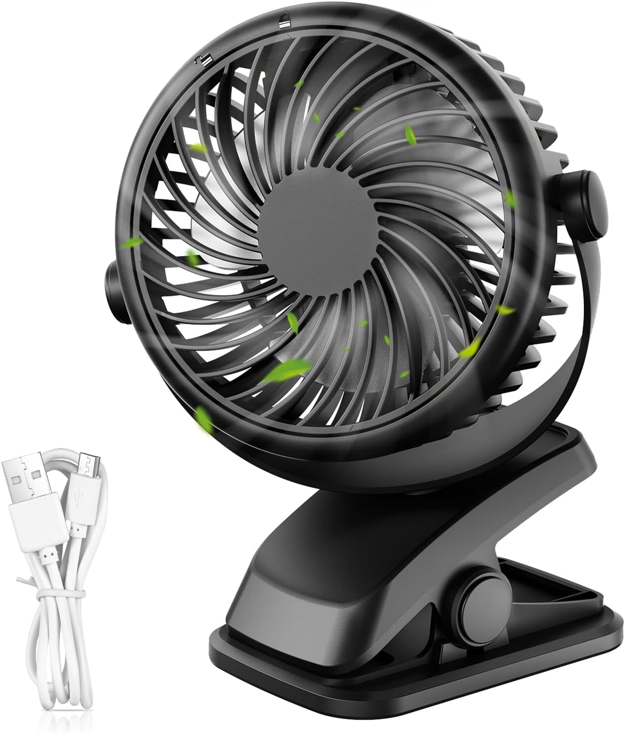 Przenośny mini wentylator biurkowy, osobisty wentylator chłodzący USB z 3 prędkościami i obrotem o 360°, kablem USB i baterią