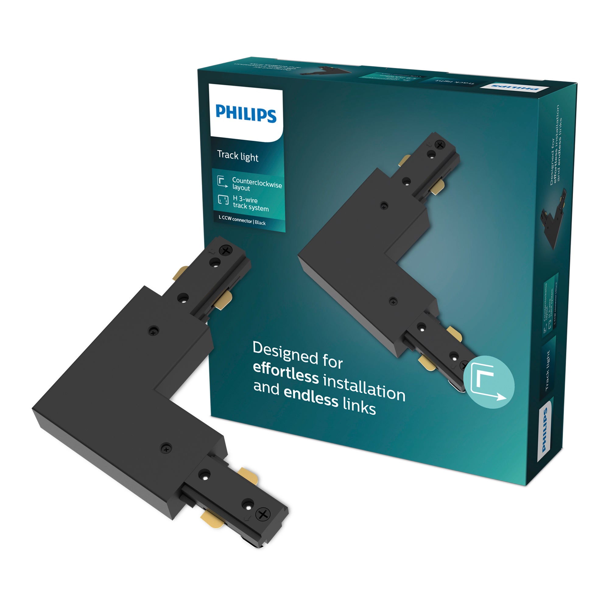 Łącznik Kątowy typ L Lewoskrętny Złącze do Szyn Oświetleniowych Szynoprzewodów LED Jednofazowych Czarny EasyLink Philips