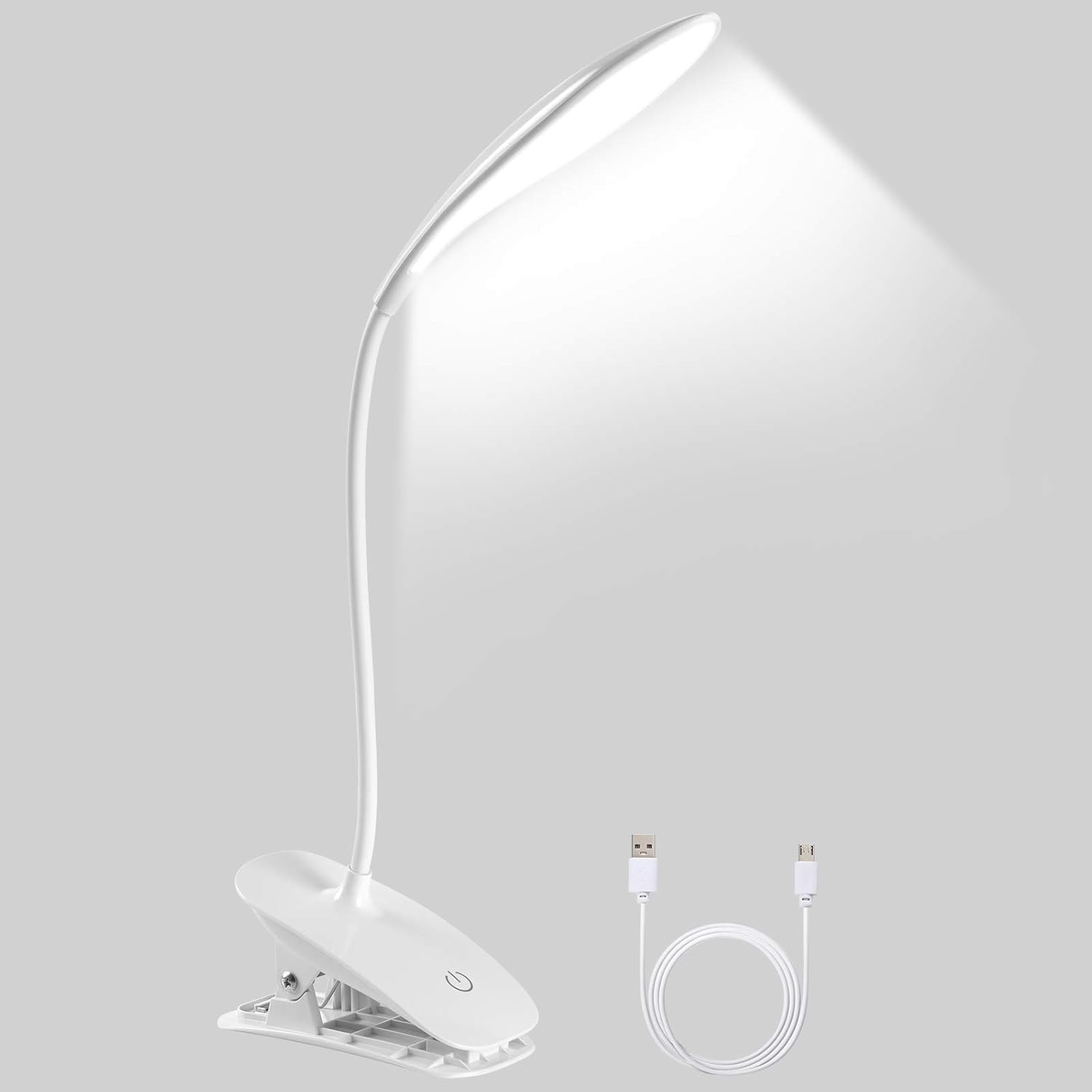 Lampka biurkowa LED z klipsem – Lampka ładowana przez USB 360° z 3 poziomami jasności do czytania