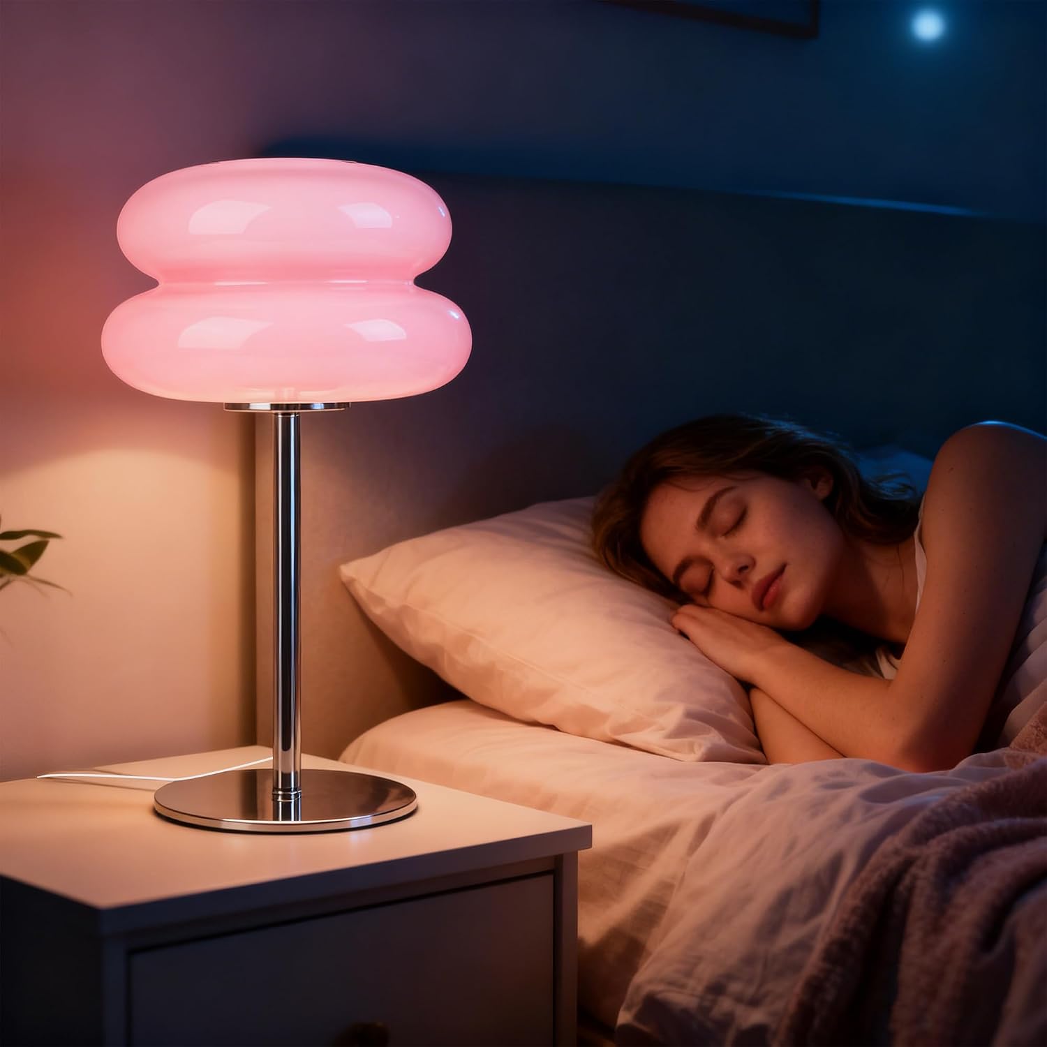 Lampka nocna w kształcie grzybka, nowoczesna lampka stołowa do sypialni, retro trójkolorowa lampa nastrojowa (interfejs USB)