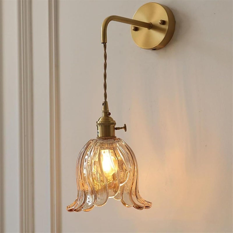 Kinkiet, lampa ścienna w stylu vintage z szklanym kloszem, metalowy żyrandol dekoracyjny, regulowana lampa wisząca (bez żarówki)