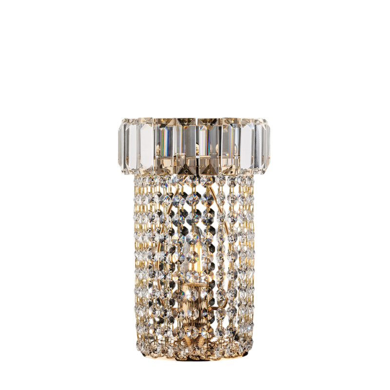 Lumetto in ferro e ottone dorato con strass 1 luce H.27 - Ø18