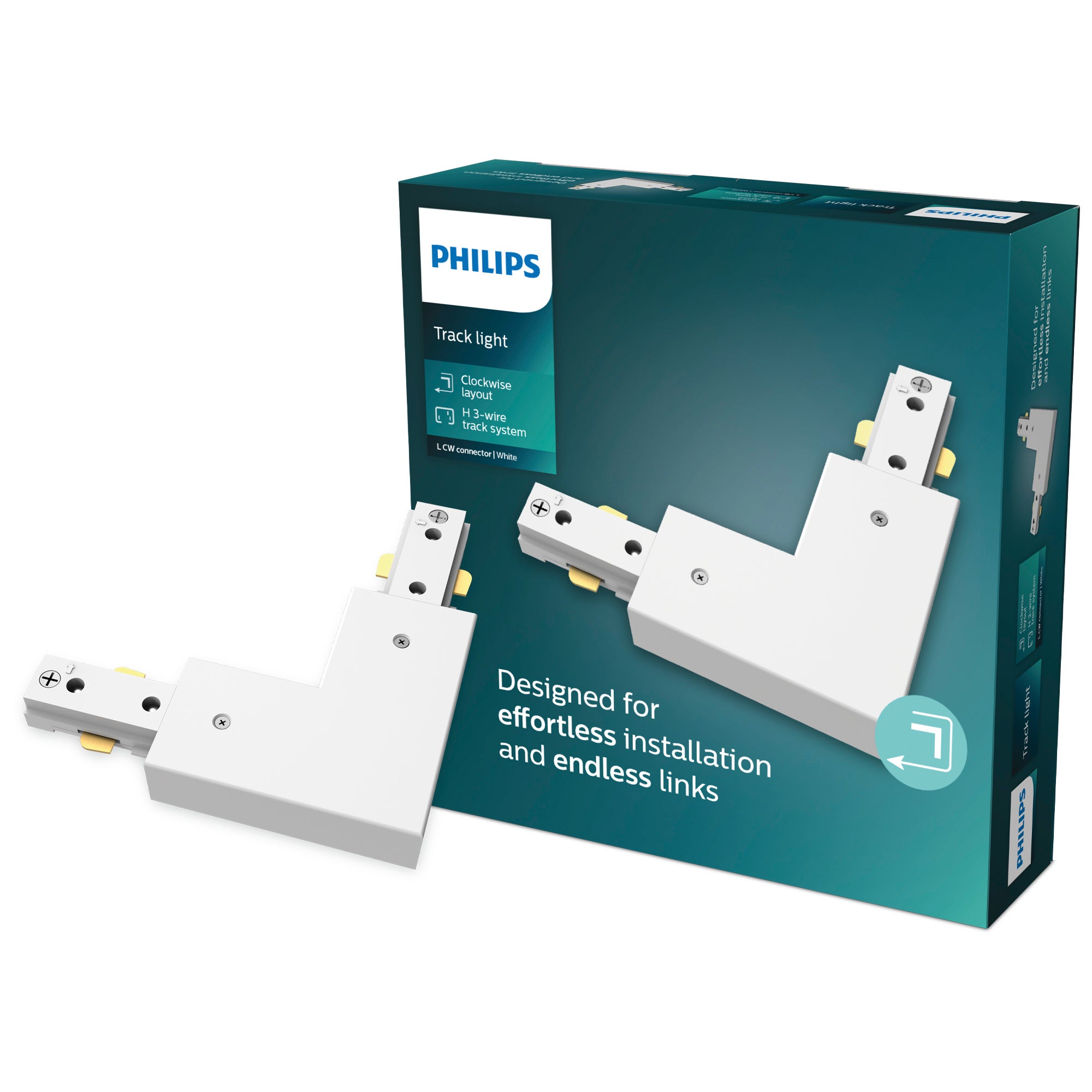 Łącznik Kątowy typ L Prawoskrętny Złącze do Szyn Oświetleniowych Szynoprzewodów LED Jednofazowych Biały EasyLink Philips