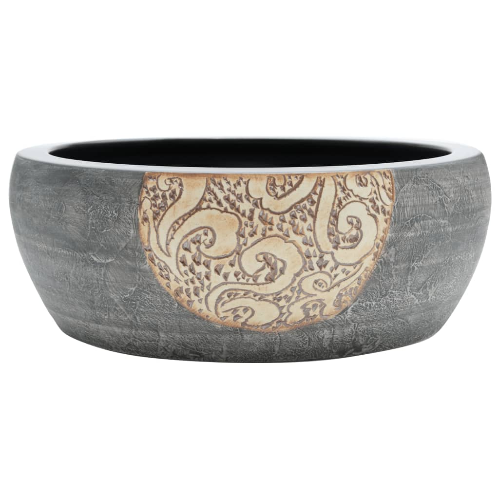 Umywalka Nablatowa Ceramiczna Okrągła Czarno-Brązowa do Łazienki