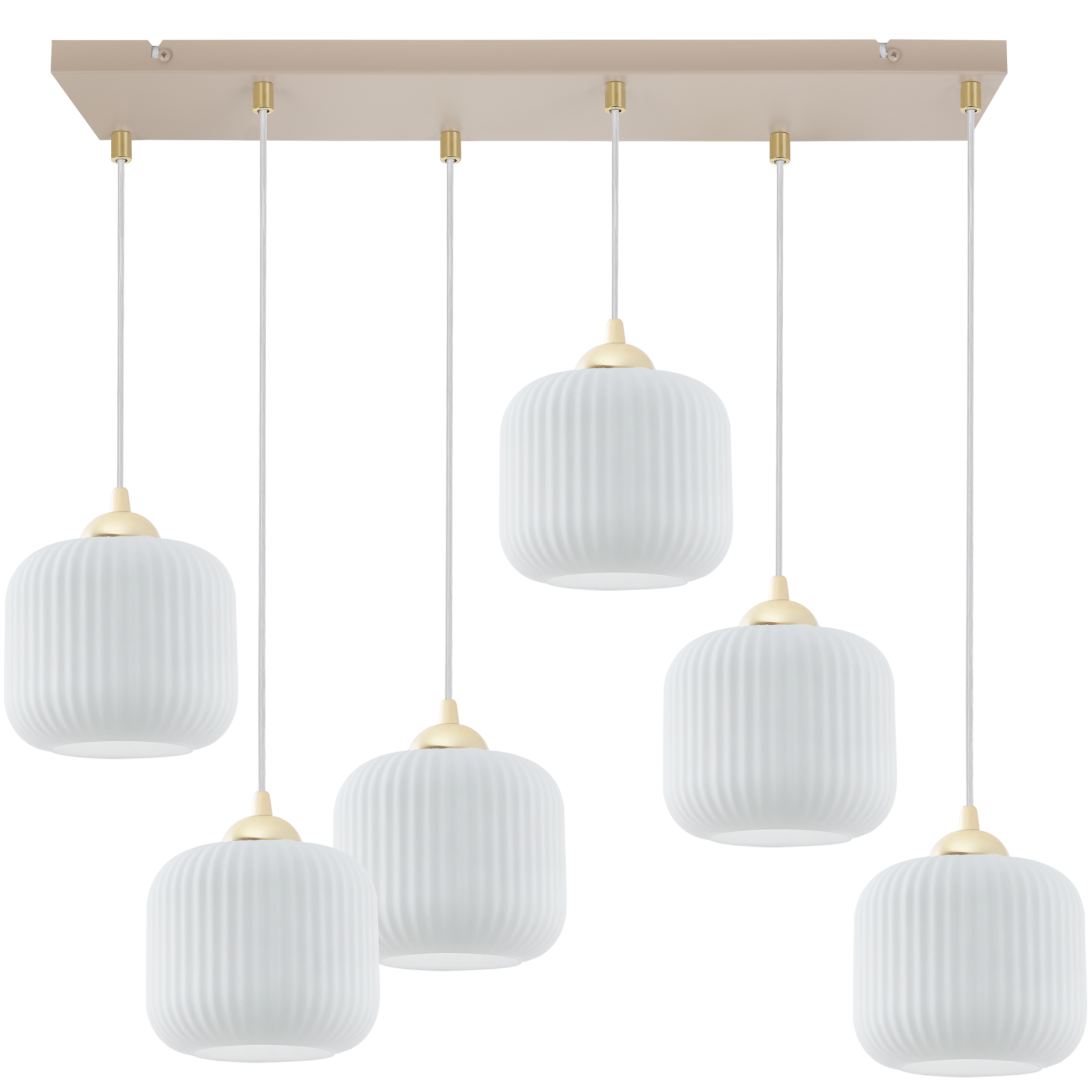 Lampa sufitowa wisząca Light Home LH Riffle 6xE27 kaszmir/złoty klosz biały 15cm walec