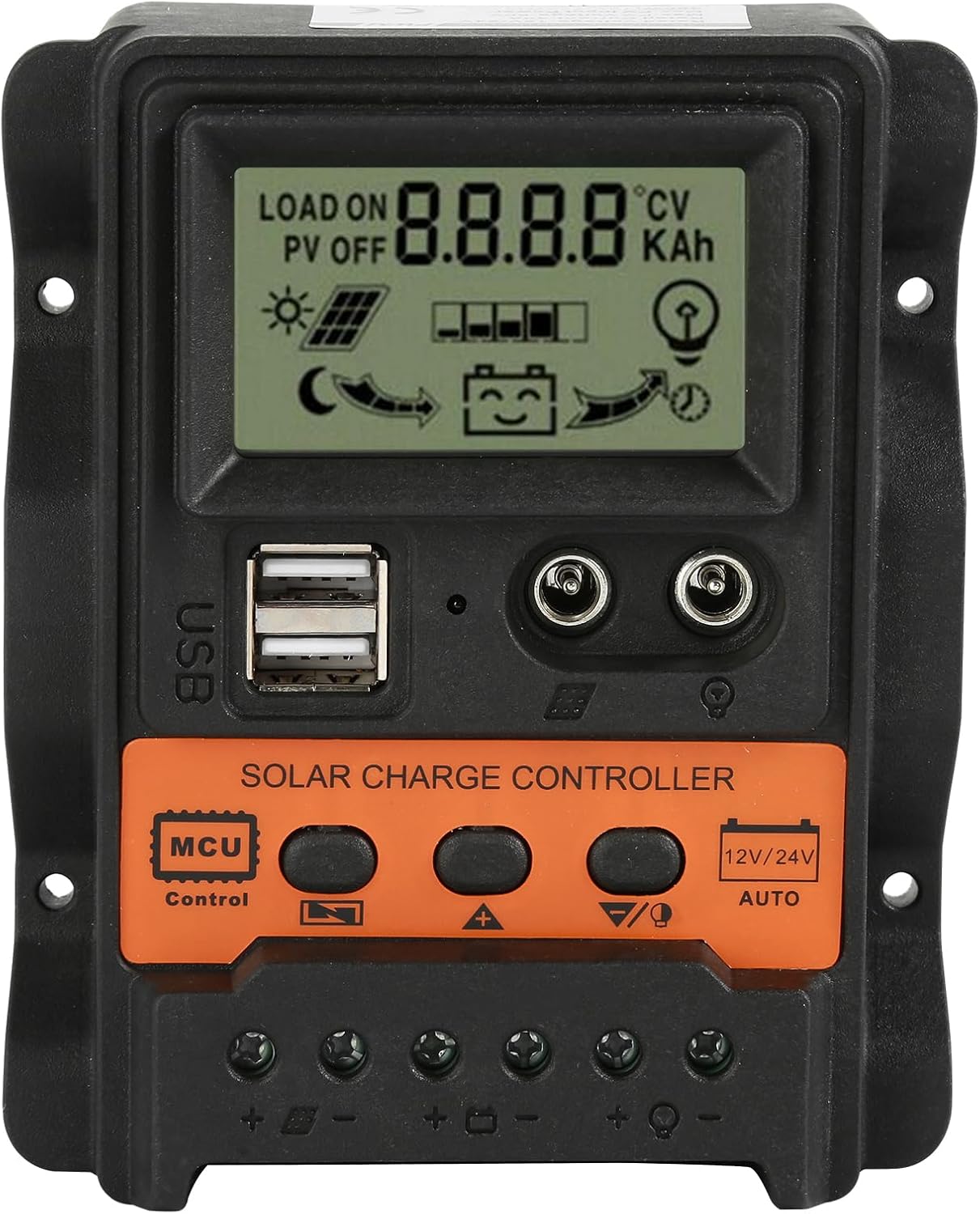 Kontroler ładowania solarnego, 12 V 24 V 30 A PWM, podwójne wyjście USB 5 V, regulator ładowania do paneli słonecznych z wyświetlaczem LCD (30 A)