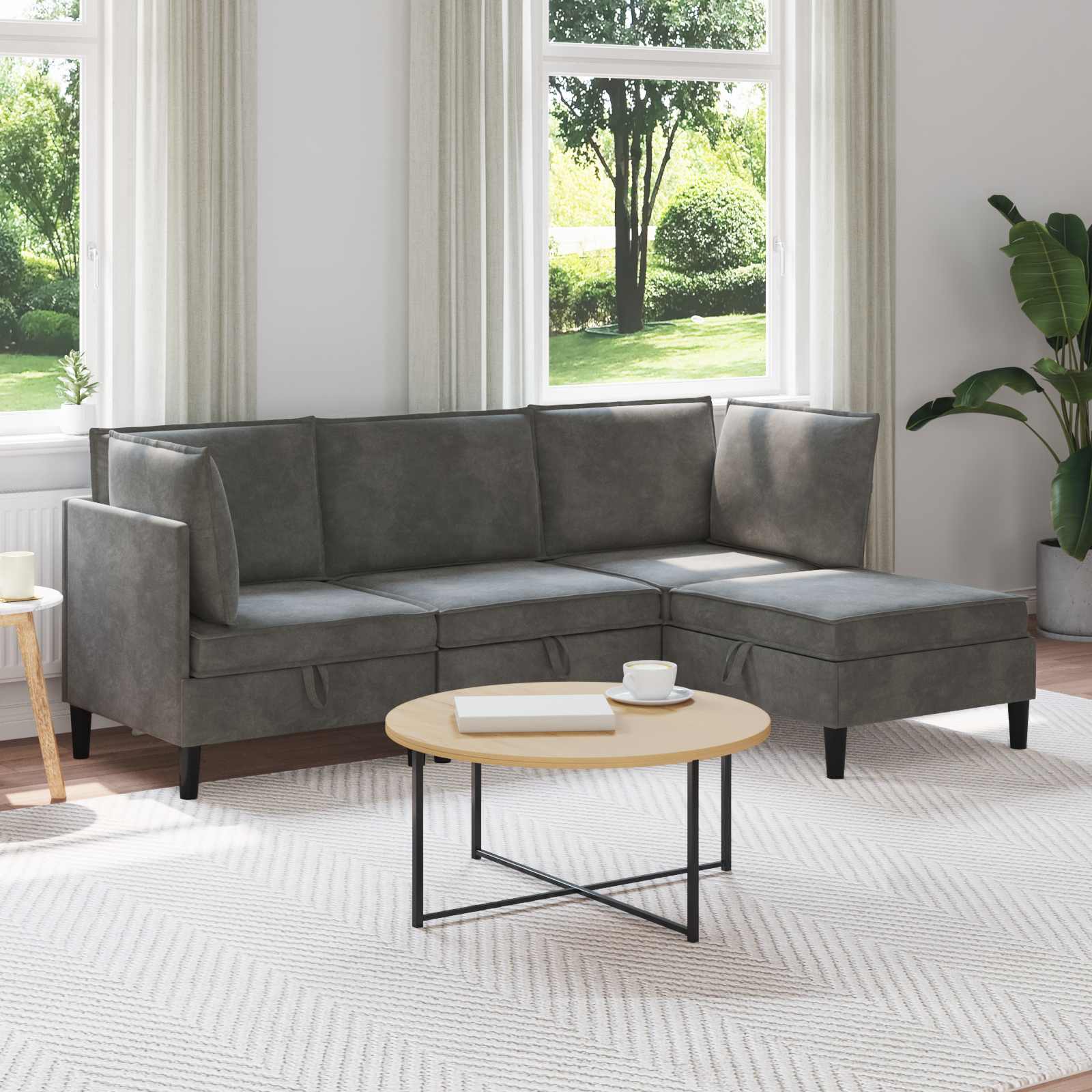 Zestaw mebli do salonu z poduszką 4 pcs ciemnoszary Welur vidaXL