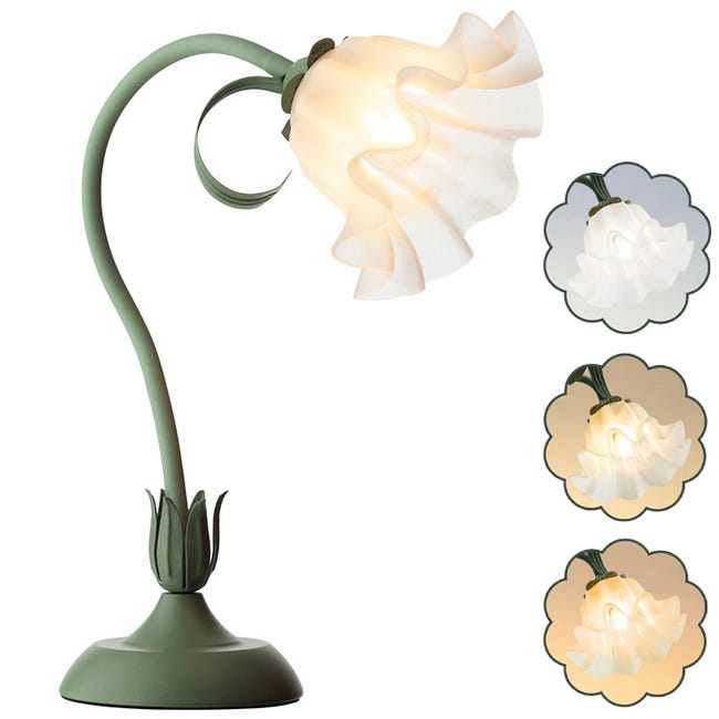 Lampa stołowa w kwiatowy wzór, gwint E27 – 220 V – lampka nocna w stylu vintage, 3 kolory – przewód zasilający 1,5 m