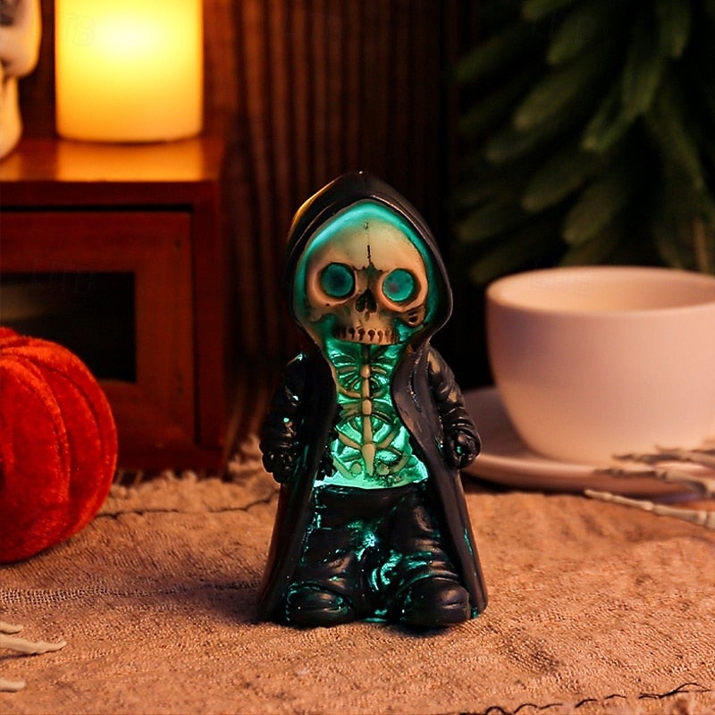 1 lampka w kształcie czaszki bez oczu, biurowa czaszka na Halloween, stojąca rzeźba z żywicy, idealna do dekoracji biura lub domu.