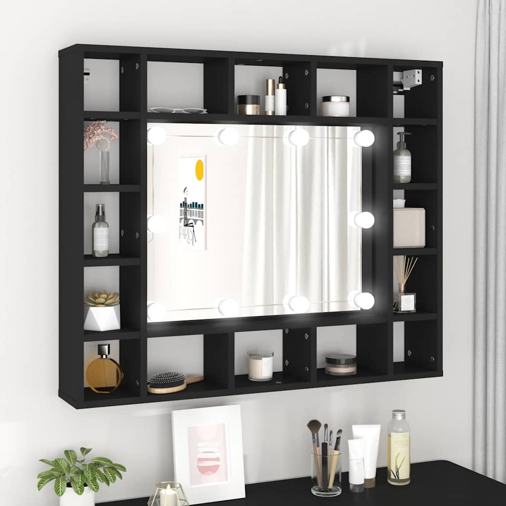 Szafka z lustrem i oświetleniem LED, czarna, 91x15x76,5 cm vidaXL