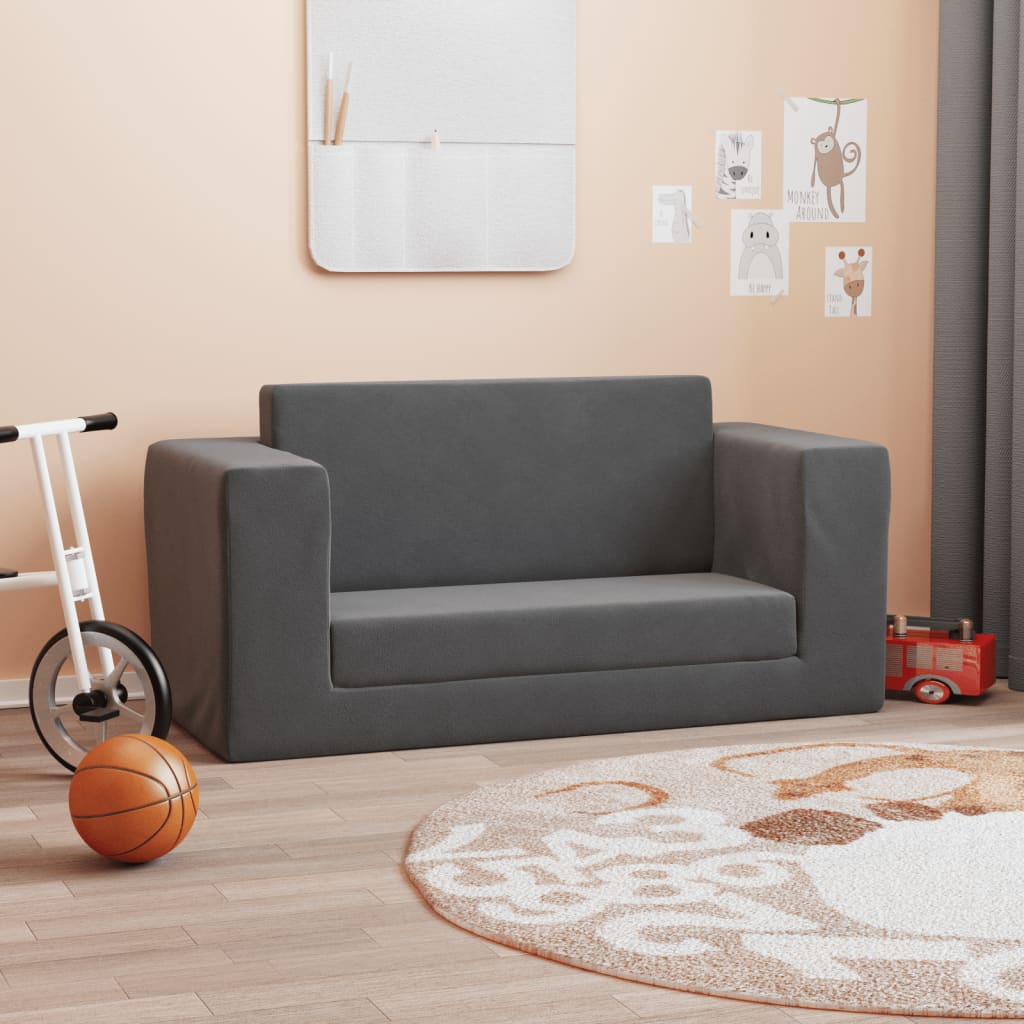 2-os. sofa dla dzieci, rozkładana, antracytowa, miękki plusz vidaXL