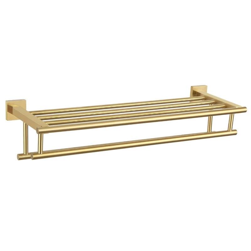 Wieszak na ręczniki łazienkowe z podwójnym drążkiem, długość 50 cm (szczotkowane złoto).