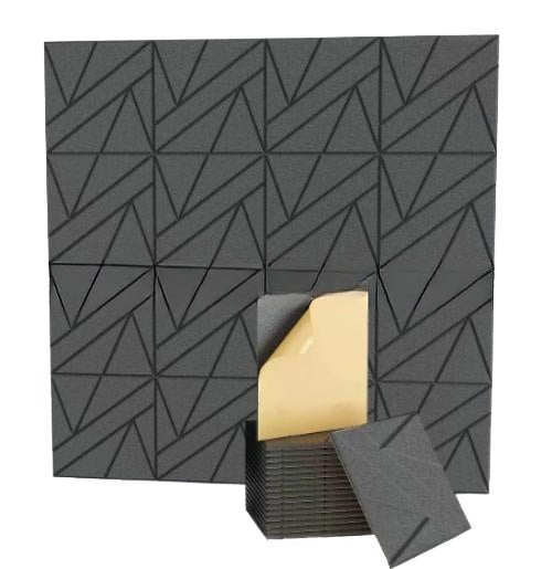 Samoprzylepny panel dźwiękochłonny 12 sztuk, panel izolacyjny z włókna poliestrowego, ciemnoszary, klej 30 x 30 cm