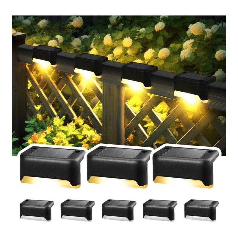 8 sztuk lamp solarnych na taras, wodoodporne lampy solarne do użytku na zewnątrz, na schodach, ogrodzeniach i podwórkach (czarne, ciepła biel)