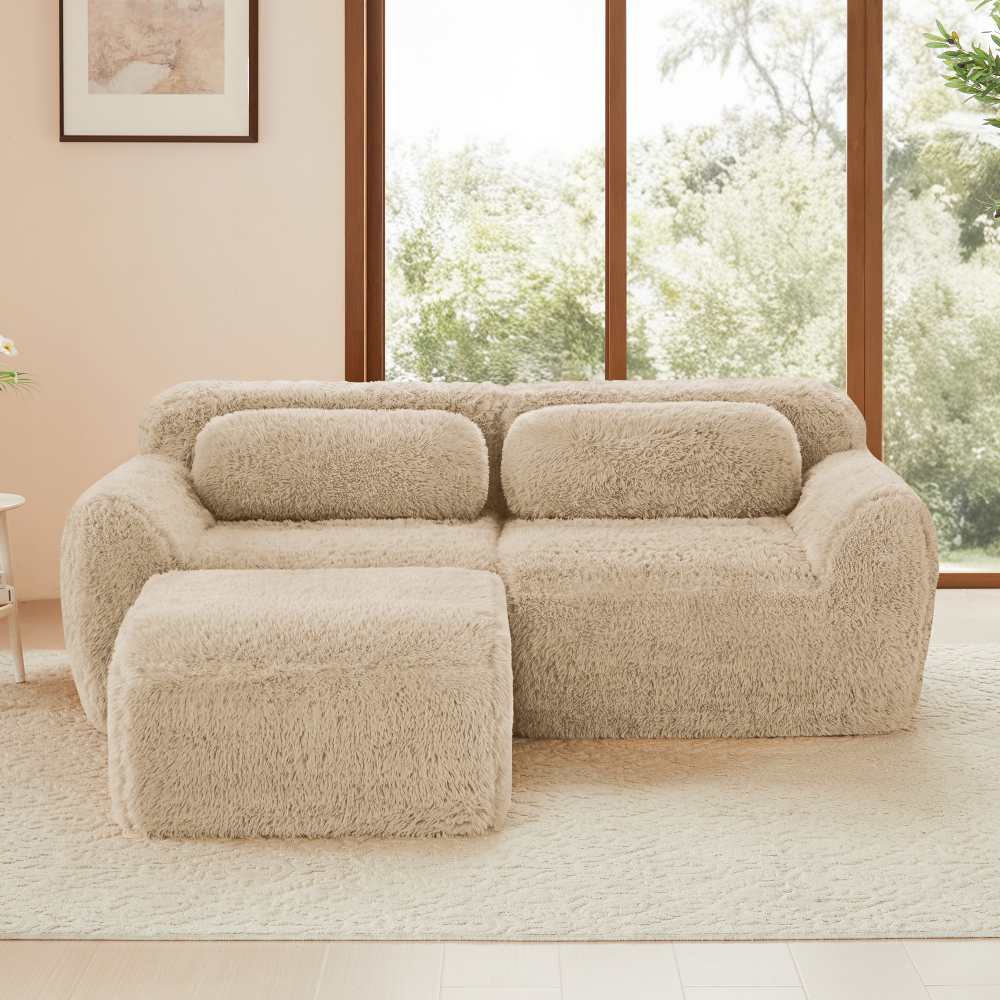 Modułowa sofa narożna 2-osobowa z miękkiego pluszu, w kształcie litery L, z poduszkami w zestawie, z pianki wysokoelastycznej
