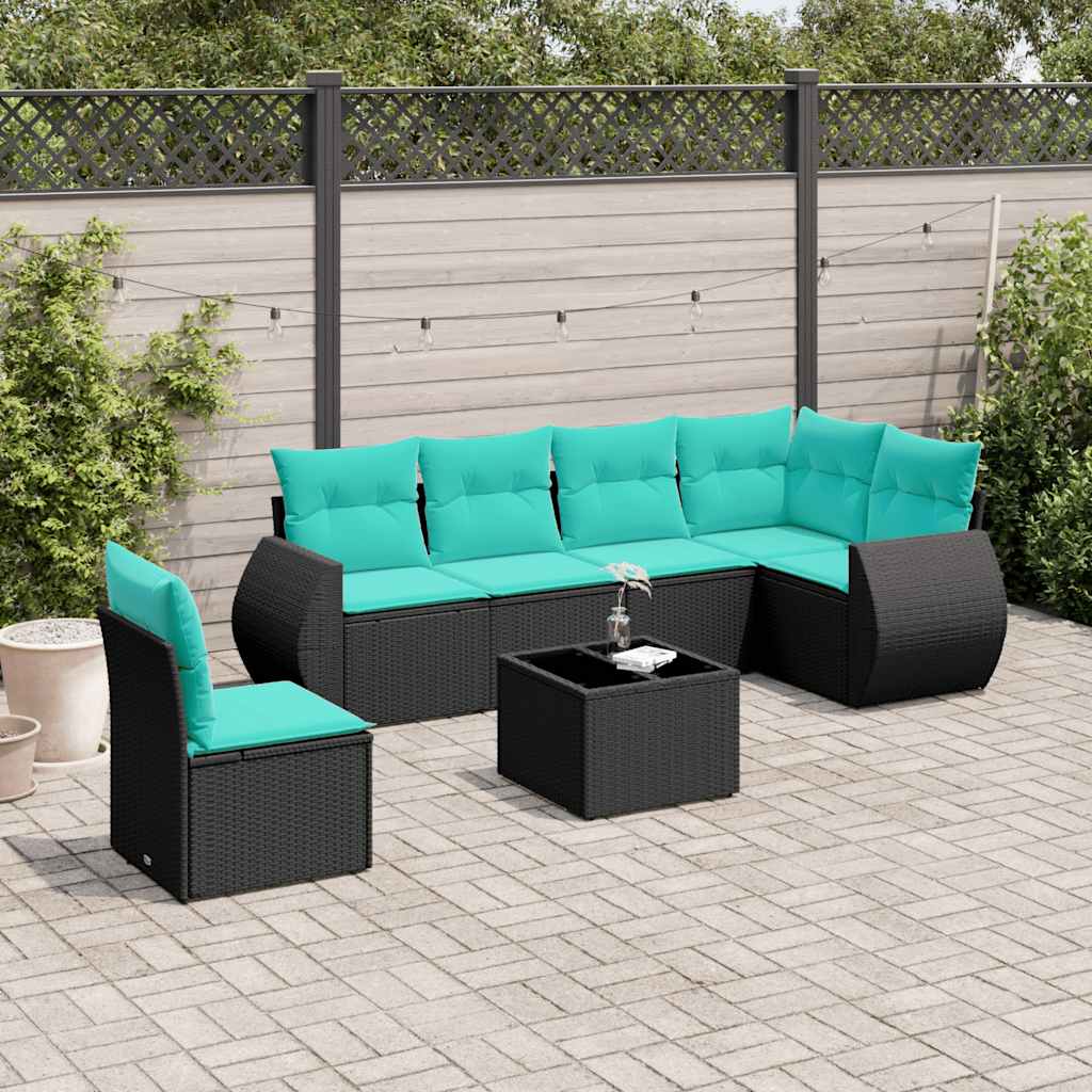 7-cz. zestaw wypoczynkowy do ogrodu z poduszkami, czarny, polirattan vidaXL