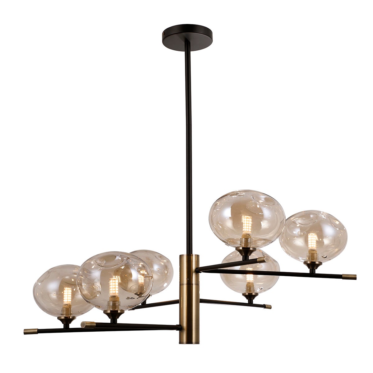 Lampa wisząca bursztynowe klosze Mesta czarna 6xG9x5W metal wym:72x72x72cm IP20 Italux