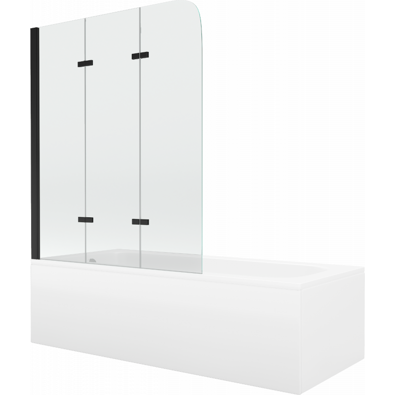 Mexen Vega wanna prostokątna 180 x 80 cm z obudową i parawanem 3-skrzydłowym 120 cm, transparent, czarny - 550118080X9012037000