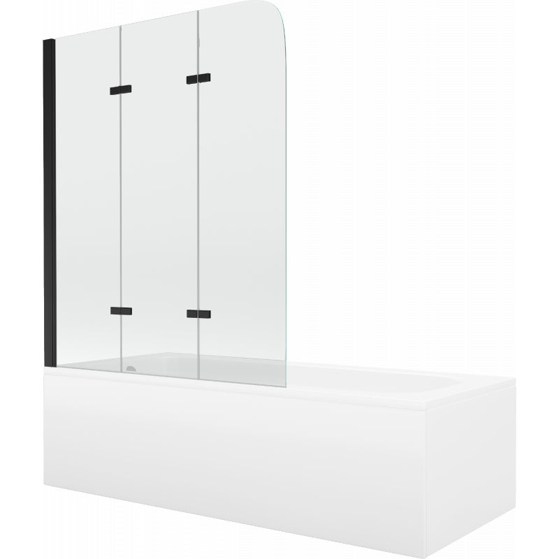 Mexen Vega wanna prostokątna 180 x 80 cm z obudową i parawanem 3-skrzydłowym 120 cm, transparent, czarny - 550118080X9012037000