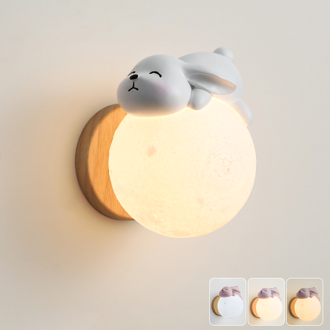 Lampa ścienna z żarówką, lampka nocna LED, lampka nocna, dekoracyjna lampa księżycowa z królikiem z kreskówki, 3 temperatury barwowe