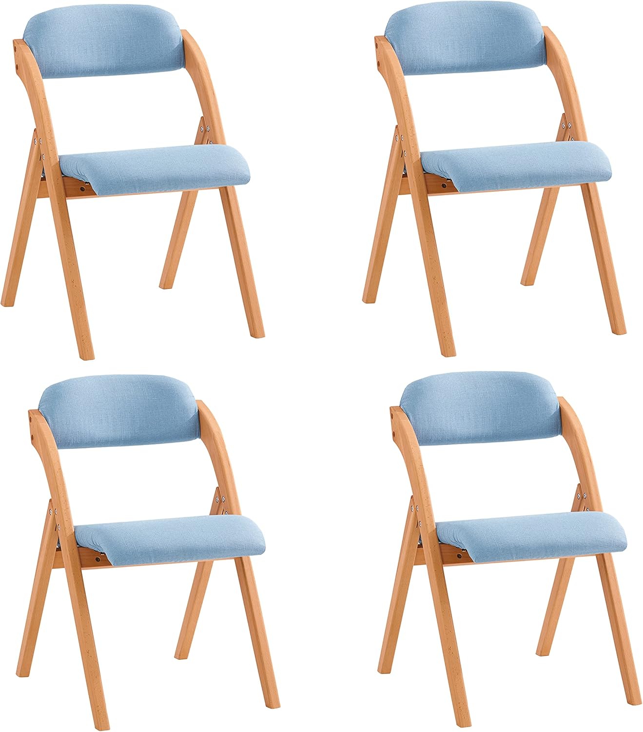 SoBuy Krzesło do Jadalni Zestaw 4, Ergonomiczne Składane Drewniane Krzesło z Pikowanym Siedziskiem, Niebieski, FST92-BLx4
