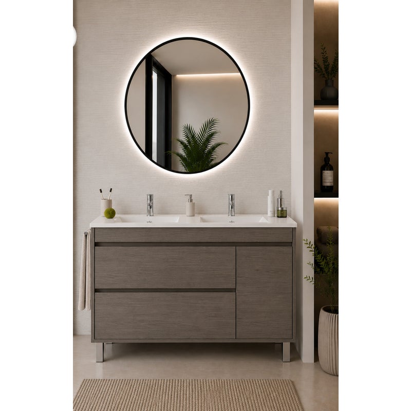 Szafka łazienkowa z umywalką ORIGENBATH CAPRERA bez lustra 120x45 cm podwójna umywalka dąb smoky