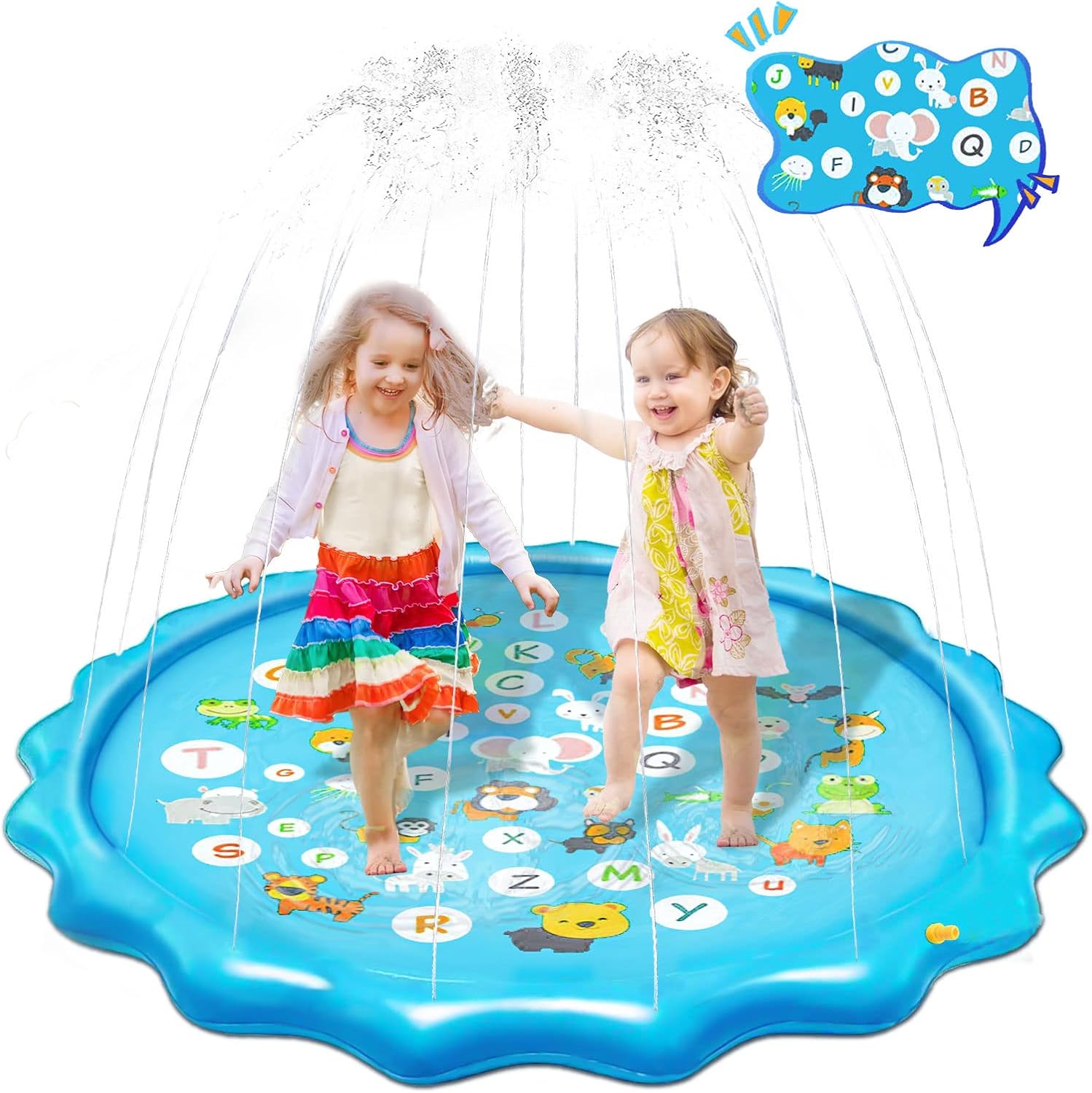 67-calowa mata wodna do zabawy dla 3-latków, Splash Play z alfabetem i zwierzętami, zabawki wodne do zabawy na świeżym powietrzu latem