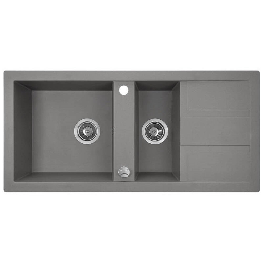 Zlewozmywak granitowy 1,5-komorowy szary Kuchinox 48x100 cm z ociekaczem i syfonem Space Saving 1. szt.