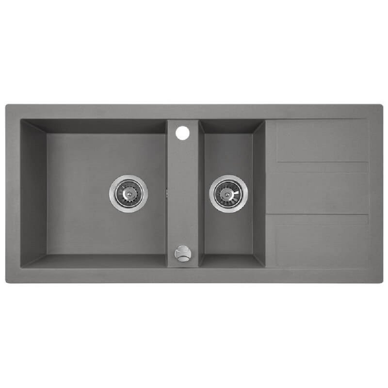 Zlewozmywak granitowy 1,5-komorowy szary Kuchinox 48x100 cm z ociekaczem i syfonem Space Saving 1. szt.
