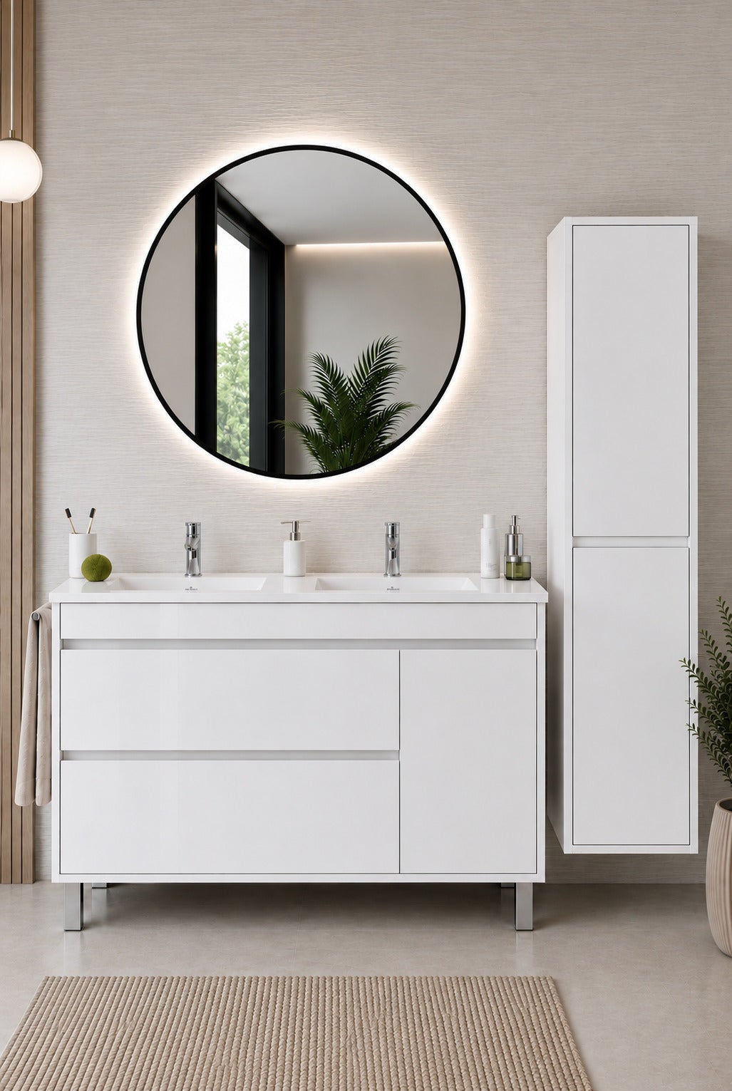 Szafka łazienkowa z umywalką ORIGENBATH CAPRERA bez lustra 120x45 cm podwójna umywalka biały z kolumną