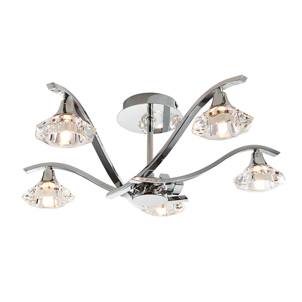 Lampa sufitowa dekoracyjna chromowana kryształowe klosze 5xG9 3W LANGELLA Endon