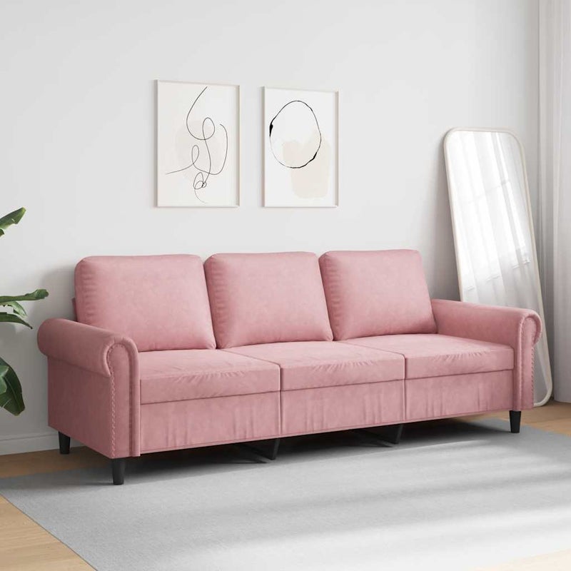 Sofa 3-osobowa, różowa, 180 cm, obita aksamitem