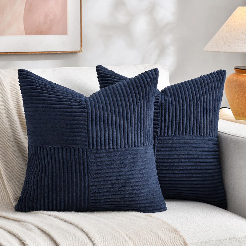 Zestaw 2 poszewek na poduszki boho 40x40 cm granatowy, wzór krzyżowy na aksamitu, dekoracja do sofy w sypialni