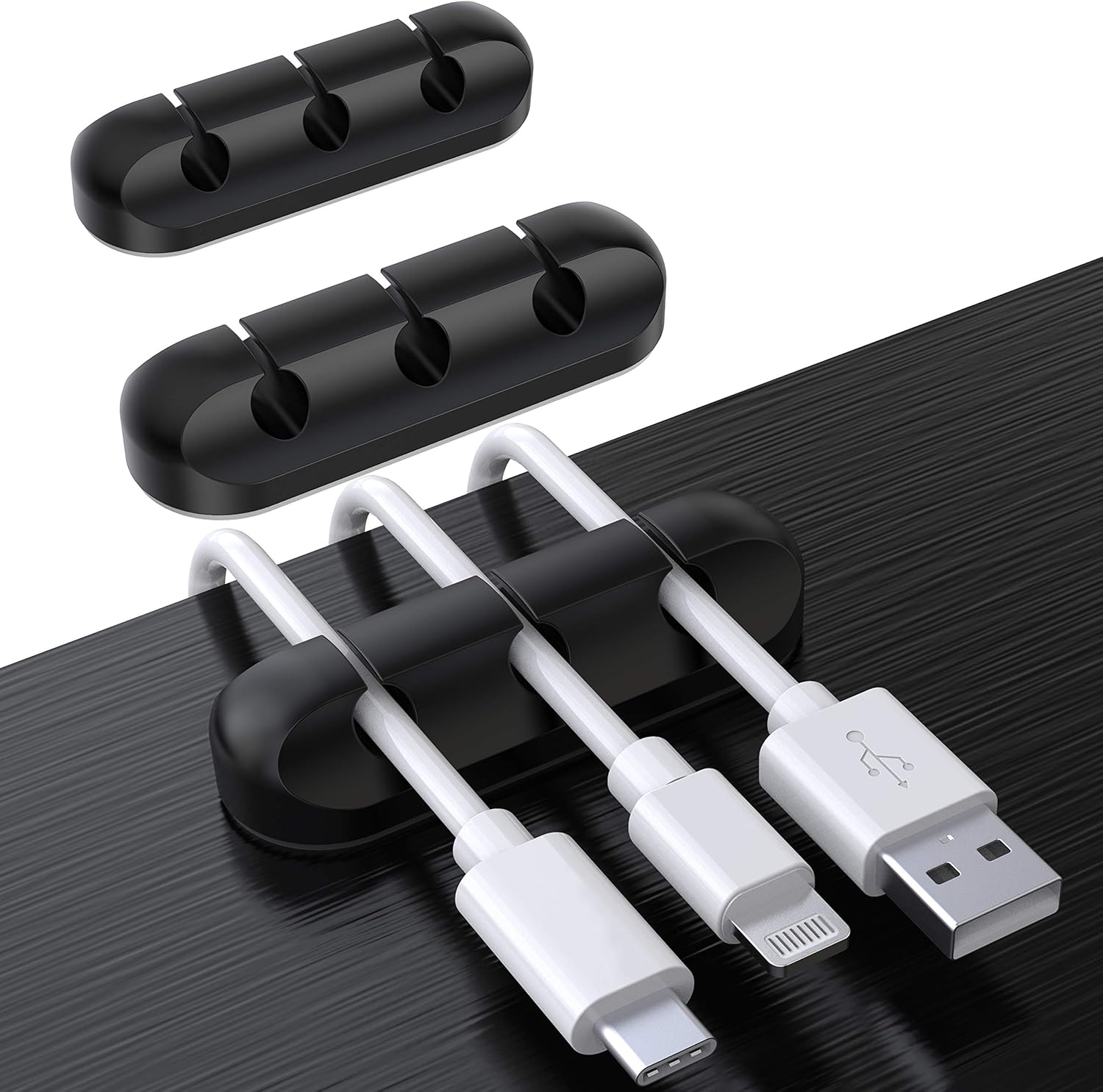 Organizer do kabli (3 sztuki), do zarządzania kablami, do przechowywania kabli USB do ładowarki/myszy/słuchawek/komputera, czarny, 3 porty