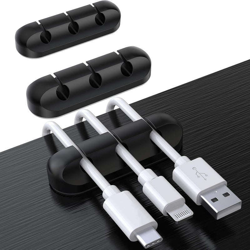 Organizer do kabli (3 sztuki), do zarządzania kablami, do przechowywania kabli USB do ładowarki/myszy/słuchawek/komputera, czarny, 3 porty