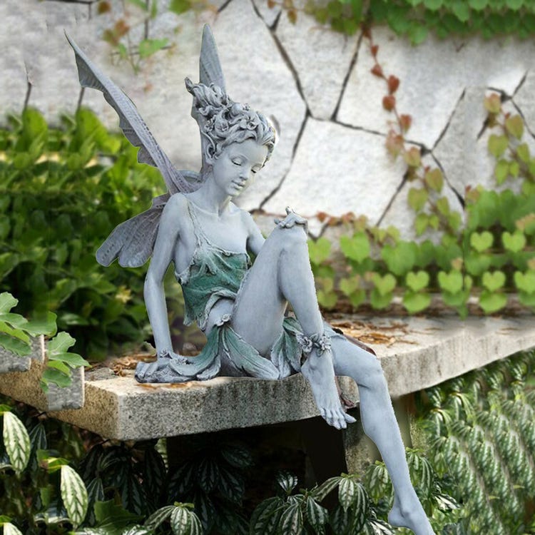Figurka z żywicy Kwiat Wróżka Dekoracja Ogród Podwórko Zewnętrzne Siedzący Turek Anioł Ornament 22x11x9cm