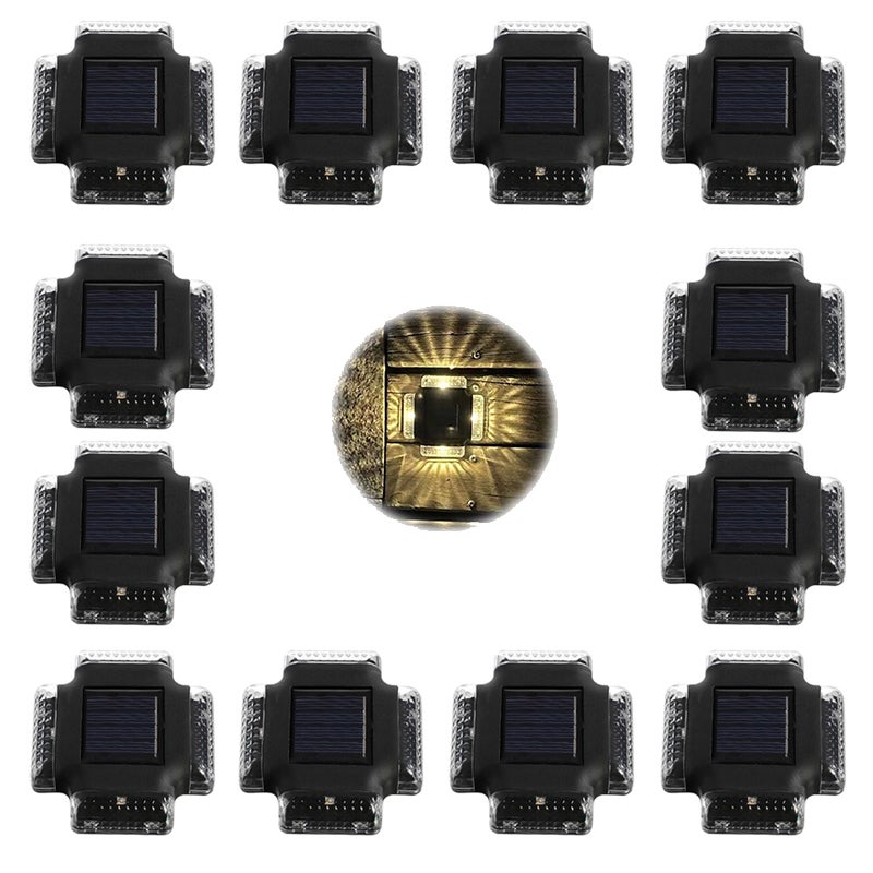 Ścienna lampa solarna o czterech bokach, 12 sztuk, zewnętrzne światło solarne, 4LED, ciepłe światło polikrystaliczne