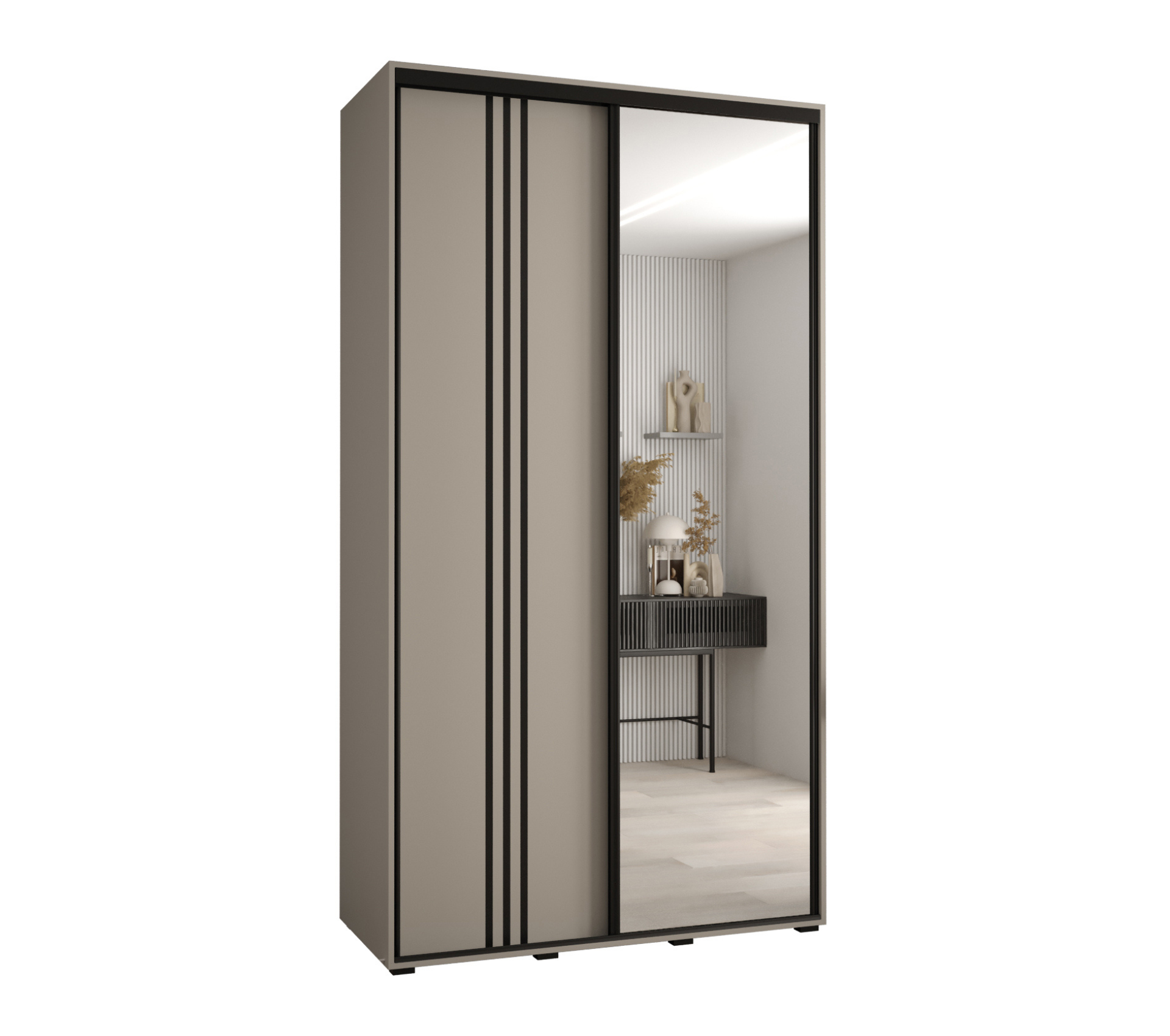 Szafa przesuwna z lustrem wysoka Dakota 7 140 x 45 x 235,2 cm kaszmir + u. czarny - Abiks Meble
